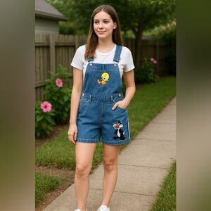 Warner Bros. Blue Denim Tweety and Sylvester Overalls